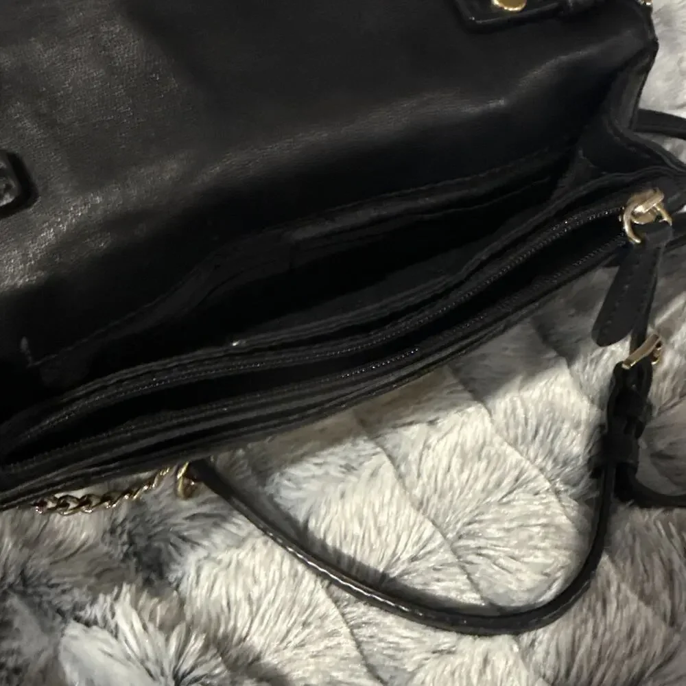 MICHAEL KORS Quilted Leather Handbag Purse Crossbody SM BLACK Gold Tone Chain